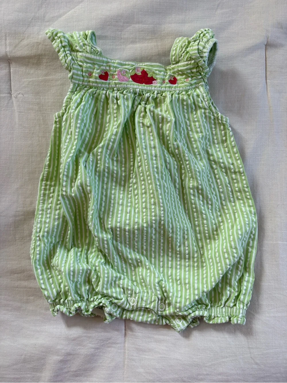 Vintage Gymboree Light Green & White Striped Bubble Romper
